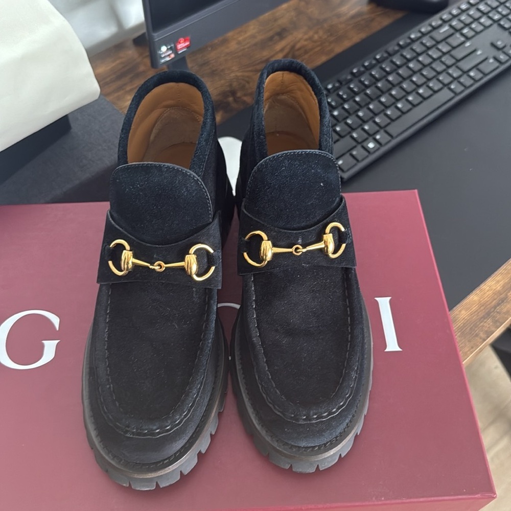 Gucci Black Ankle Boots with Gold Detail - Picture 3 of 8